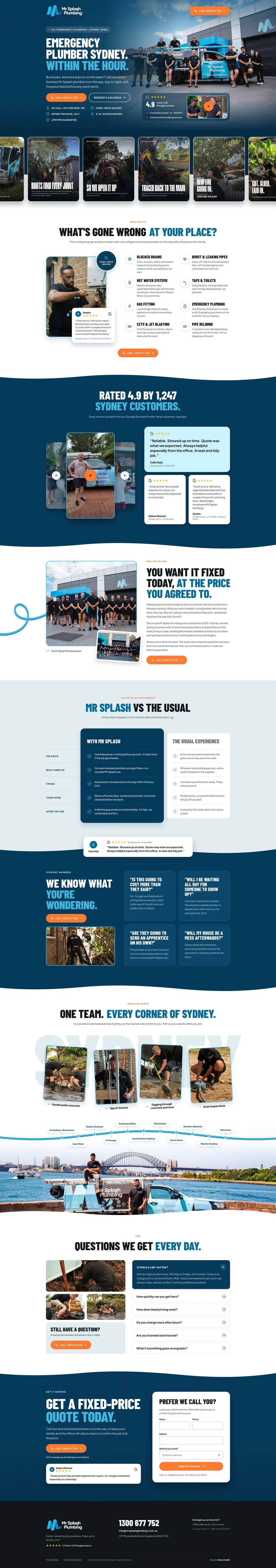 A finished IMACC Studio campaign landing page design for Mr Splash Plumbing