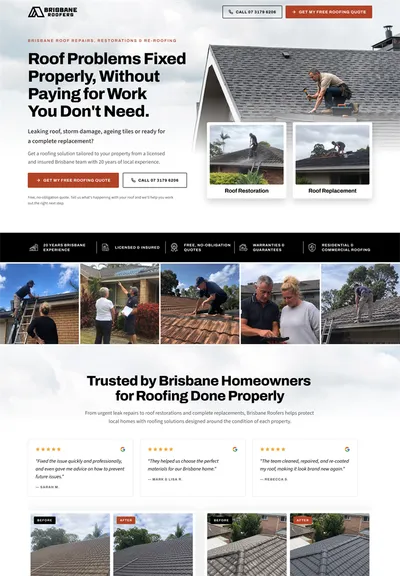 Landing page design example — roofing services offer