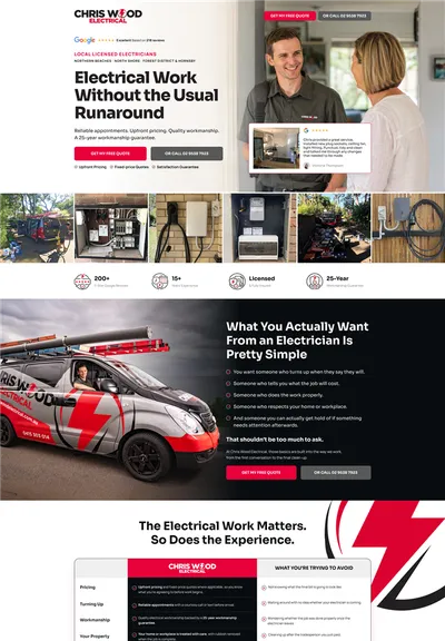 Landing page design example — electrical services offer