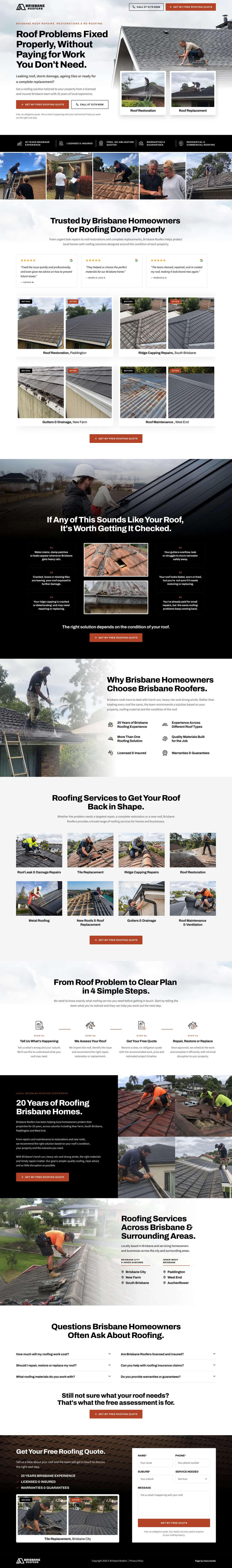 After: Brisbane Roofers' custom, conversion-focused landing page design